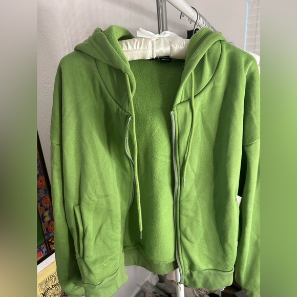 SHEIN Tops - Large Green Zip Up Drawstring Hoodie Sweater Jacket Shein